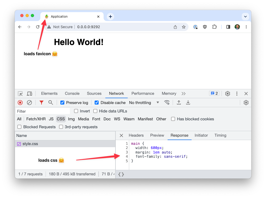 loads favicon + css
