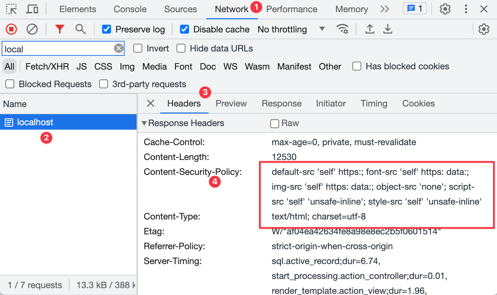 Inspecting Headers in DevTools