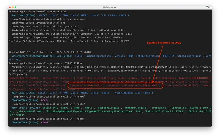 Leaking password in logs