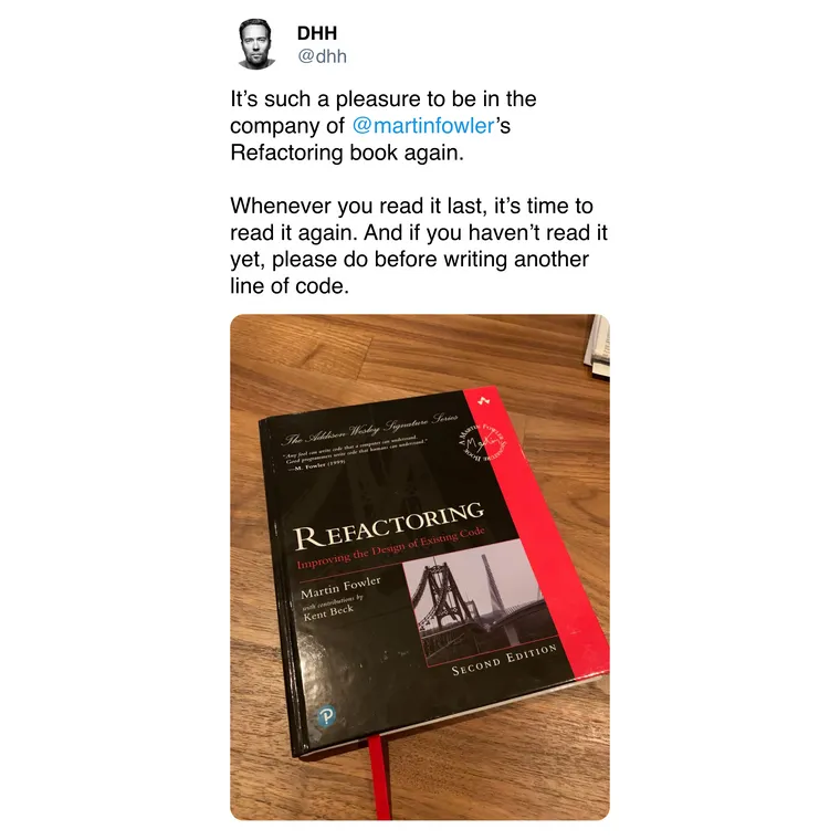 DHH's Tweet on Martin Fowler's Refactoring Book